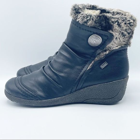 Rieker Faux Fur Wedge Black Booties Size 8 - Picture 6 of 14